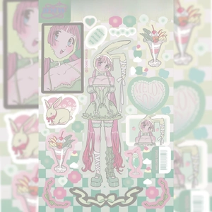 Detail of Domi World anime girl sticker with rabbit ears and sweet strawberry motifs