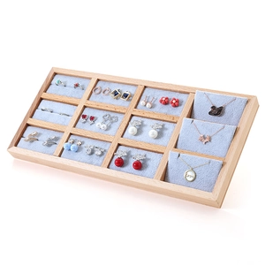 Beechwood And Velvet Jewelry Display Tray Multi Slot Organizer For Earrings Rings Necklaces Pendants Showcase Case