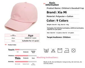 Size chart for pink kids baseball cap made of soft cotton polyester blend fabric
