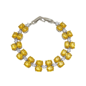 Elegant double-row oval yellow zircon bracelet with silver-tone folding clasp