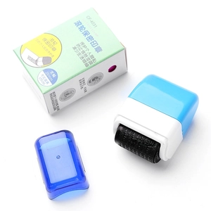 Blue identity theft protection roller stamp with packaging for privacy security