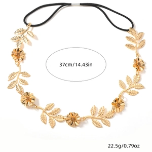 Detailansicht des goldenen Blatt-Haarbandes mit Maßen 37cm und Gewicht 22,5g