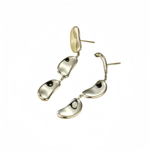 Minimalist silver stainless steel long earrings featuring triple organic bean shapes