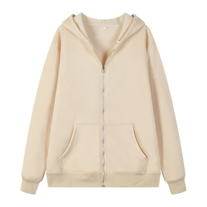Oversized beige hoodie met ritssluiting en trekkoord voor dames en heren casual stijl