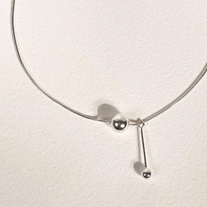 Minimalist 925 sterling silver snake chain necklace with bead and vertical bar pendant