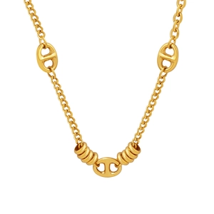 Collar de cadena de ancla hip-hop con colgantes de anillos dorados para mujer