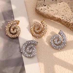 Snail Spiral Stud Earrings Stainless Steel 18K Gold Plated Conch Shell Design With Artificial Pearl And Zircon Luxury Jewelry