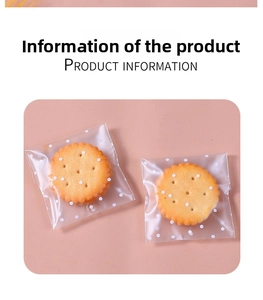 Detailed view of frosted self-adhesive packaging bag with white polka dot patterns