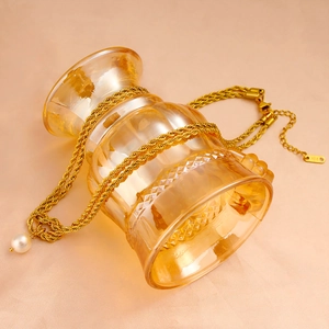 French vintage 18K gold twisted rope necklace with natural white pearl pendant for women