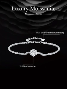 Macro shot of 1 carat moissanite silver bracelet showing the S925 heart-shaped charm