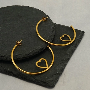 Stainless Steel Hoop Earrings 18k Gold Plated Hollow Heart Round Circle Geometric Minimalist Jewelry For Women