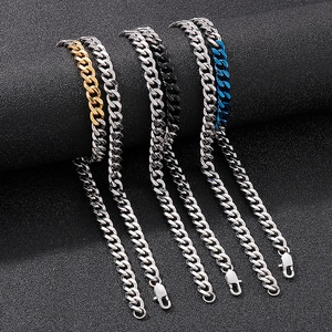Polished stainless steel Cuban link bracelets in gold, silver, black and blue-silver colors