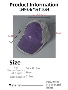 Size chart showing baseball cap dimensions including 54-58.5cm circumference and 7.5cm brim