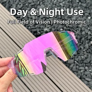 Photochromic Cycling Sunglasses UV400 Day Night Use Large Frame PC Sports Windproof Eyewear For Men Women