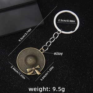 Western cowboy hat keychain with bow relief and detailed product dimensions