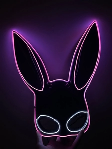 Black LED bunny mask with pink and white neon lights for Halloween party and clubbing