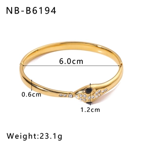 Detail showing dimensions of snake head 18k gold plated stainless steel bangle