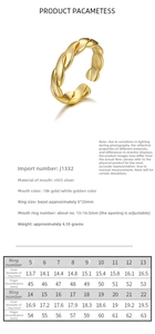 Size chart showing inner diameter and circumference for S925 sterling silver rings