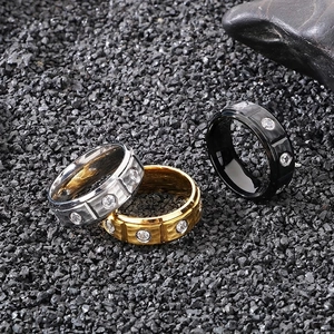 Wide Stainless Steel Band Ring For Men With Cubic Zirconia Inlay Hip Hop Punk Style Minimalist Jewelry Fashion