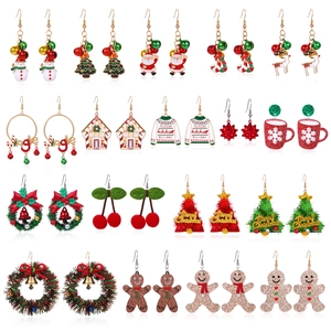 Detailed collection of 18 pairs of festive Christmas earrings in various holiday patterns