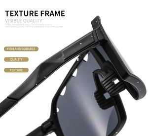 Detail shot of the durable alloy metal hinge and texture frame of cycling sunglasses