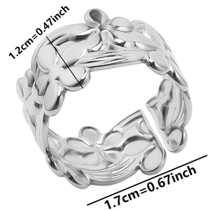 Detailed size specifications for adjustable flower cutout stainless steel ring