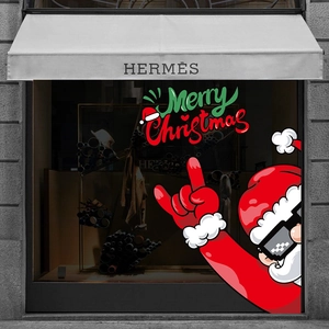 Merry Christmas glass window static stickers with cartoon Santa Claus for holiday decor