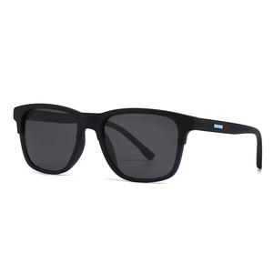 Classic black TR square frame sunglasses for men with grey lenses and side temple detail