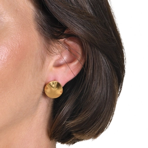 Minimalist gold irregular round disc stud earrings in polished stainless steel for women