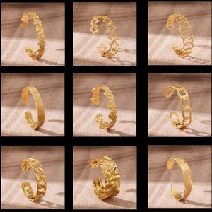 18K Gold Plated 304 Stainless Steel Cuff Bracelet For Women Waterproof Adjustable Heart Star Feather Flower Fashion