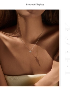 Moissanite cross necklace in S925 sterling silver worn with artistic lighting shadow