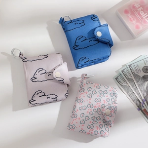 Cute Canvas Coin Purse For Women Girls Floral Rabbit Print Snap Button Small Wallet Card Storage Bag With Hanging Loop