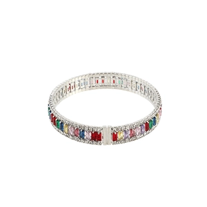 Rainbow cubic zirconia bracelet with multicolored stones on silver metal base