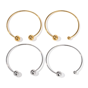 Polished 18k gold and silver stainless steel open cuff bangles with ball ends