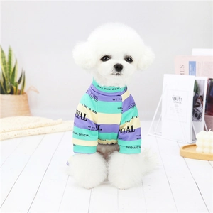 British style striped dog pajamas in purple and mint green for small dogs