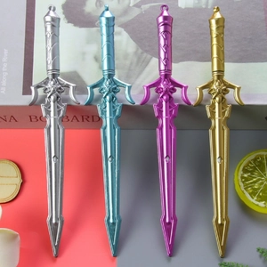 Creative sword-shaped gel pens in silver, blue, purple, and gold metallic finishes