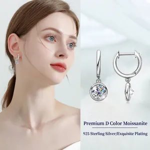 D Color Moissanite Earrings 925 Sterling Silver Hoop Drop Earrings Round Brilliant Cut 1 Carat Lab Diamond Fine Jewelry For Women