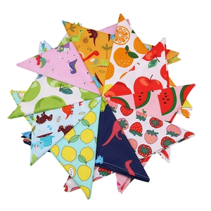 Various cotton pet bandanas with colorful fruit and dinosaur prints for dogs and cats