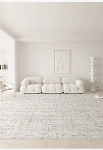 Close-up of Camellia Grey carpet with soft textured fabric in a modern Japandi living room