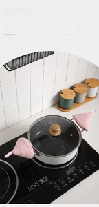 Pink floral cotton triangle pot lid holder for heat insulation in modern kitchen