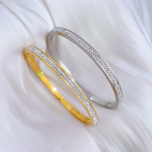 Titanium Steel Rhinestone Bangle Minimalist INS Style Stainless Steel Jewelry Full Diamond Inlaid Retro Elegance For Women