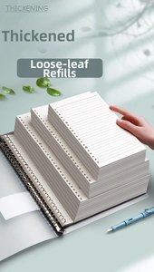 Macro detail of thick lined loose-leaf paper refill installed in a silver metal binder