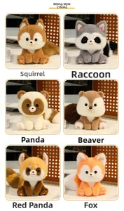 Detail set of 15cm plush woodland animals including raccoon squirrel and fox dolls