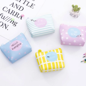 Cute cartoon PU leather coin purses with colorful patterns and inspirational quotes
