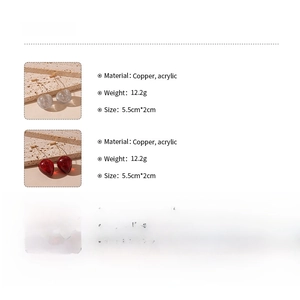 Detailed size and material specs for cherry acrylic earrings with glitter finish
