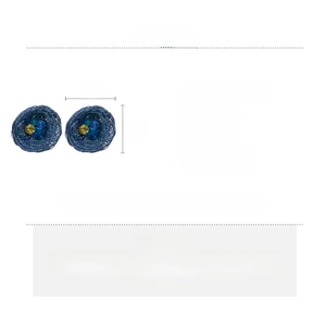 Detailed infographic showing 4x4cm blue woven flower earrings with glass and gold wire