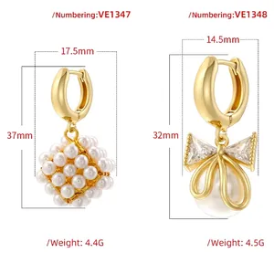 Elegant pearl and square block earrings with dimensions and weight measurements shown