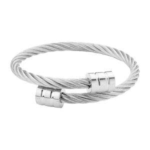 Minimalistische roestvrijstalen kabelarmband met gepolijste cilindrische uiteinden