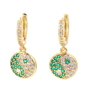 18K gold-plated Tai Chi earrings with green and white zircon yin yang pendant