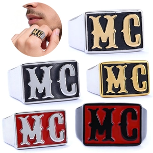 MC Letter Signet Ring Stainless Steel Vintage Biker Motorcycle Punk Style Jewelry For Men Rectangular Face